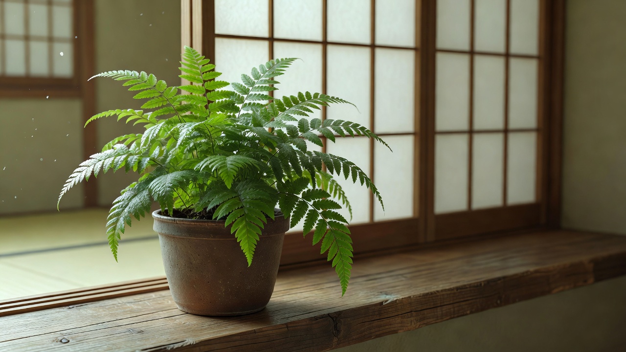 日本の窓辺と植物